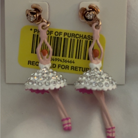 Betsey Johnson Pink and White Ballerina Earrings and Necklace - Picture 3 of 8